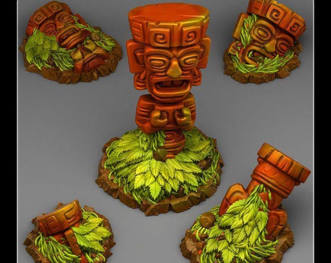Cursed Jungle Totems Wargaming Scatter Terrain Objectives - Fantastic Plants & Rocks - Fantasy Terrain Set