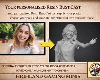 Personalised Gift Resin 3D Portrait - Resin Miniature - Exclusive Highland Gaming Minis - Statue