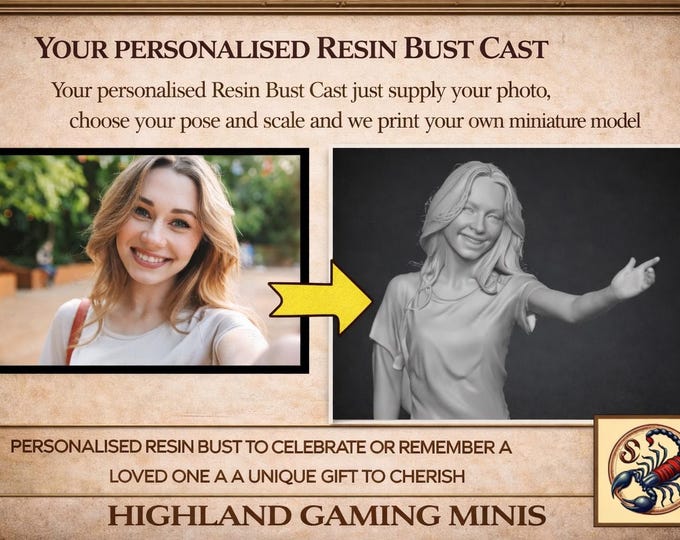 Personalised Gift Resin 3D Portrait - Resin Miniature - Exclusive Highland Gaming Minis - Statue