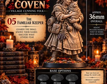 Familiar Keeper | Autumn Coven Cat Witch & Animal Healer | 32mm Resin Fantasy NPC | HGM Exclusive