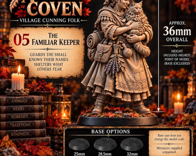 Familiar Keeper | Autumn Coven Cat Witch & Animal Healer | 32mm Resin Fantasy NPC | HGM Exclusive