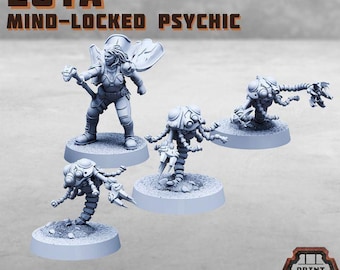 Zoya, Mind-locked Psychic + Gelidron robots - Print Minis - Grimdark - Print Minis - Fantasy Resin Miniature