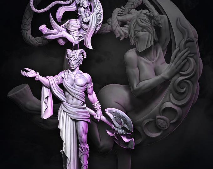Succubus Whipbound Duet - WildMesh - Chaos Demon Prince / Princess Duo! Chaos Demons - Sci-Fi Grimdark Monster Miniature