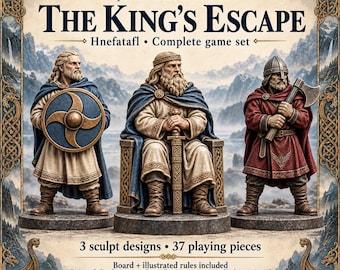 Hnefatafl Viking Board Game Set - The King's Escape, 37 Unpainted Resin Pieces, Board and Illustrated Rules | Fjord-Gloam Sagas
