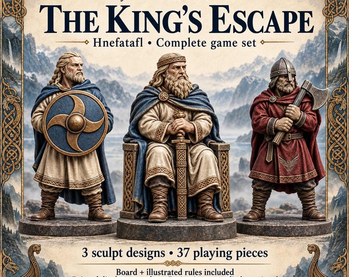 Hnefatafl Viking Board Game Set - The King's Escape, 37 Unpainted Resin Pieces, Board and Illustrated Rules | Fjord-Gloam Sagas