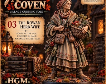 The Rowan Herb-Wife Witch Miniature | Autumn Coven | 32mm Resin Fantasy NPC | HGM Exclusive