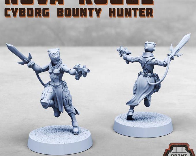 Nova Rogue - Cyborg Bounty Hunter - Print Minis - Tabletop Wargaming Miniature for Grimdark | OPR | Sci-fi