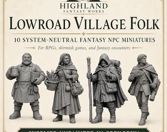 Lowroad Village Folk - HGM Exclusive Resin Fantasy NPC Miniatures - 10 Unique Models