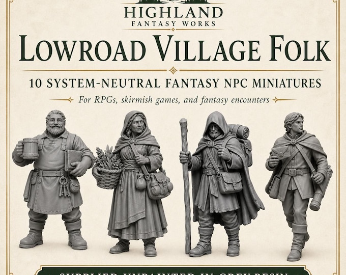 Lowroad Village Folk - HGM Exclusive Resin Fantasy NPC Miniatures - 10 Unique Models