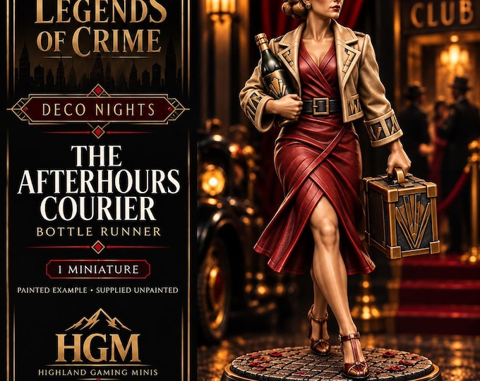 Art Deco Courier Miniature | The Afterhours Courier | 32mm Bottle Runner NPC | Noir Crime RPG | HGM Exclusive