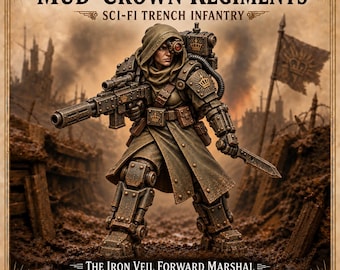 Iron Veil Forward Marshal – Female Sci-Fi Recon Officer Miniature | 32mm Scale Resin | Mud-Crown Regiments HGM Exclusive