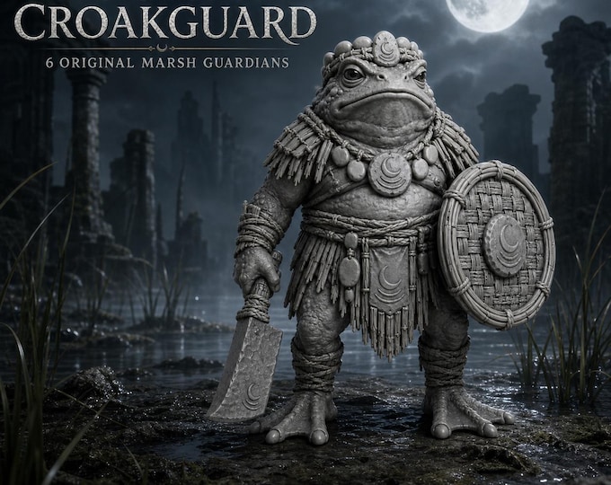 Moonfen Croakguard Frog and Toad Miniatures Set of 6, Unpainted Resin Fantasy Marsh Guardians