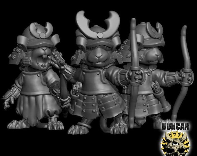 Mousle Samurai with Bows | Duncan Shadow | PathFinder | Mini | Tabletop Wargaming | Dungeons and Dragons | Resin | Fantasy | RPG