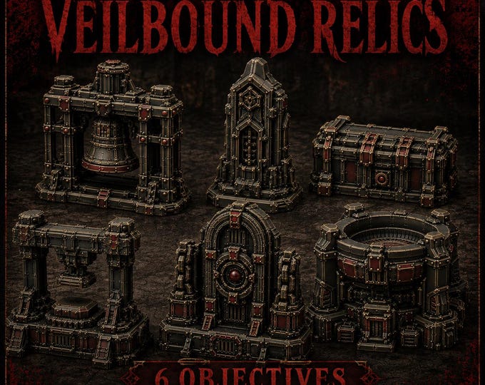 BloodIron Legion Veilbound Relics | 6 Physical Resin Objective Markers | 40mm Footprint | HGM Exclusive