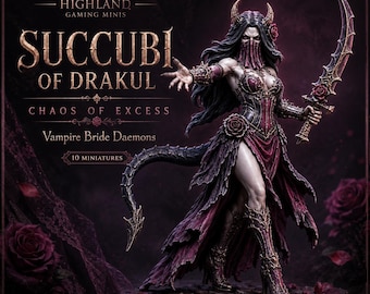 Succubi of Drakul Vampire Bride Daemons, 10 Miniature Chaos of Excess Unit, 32mm Resin Fantasy Miniatures, HGM Exclusive