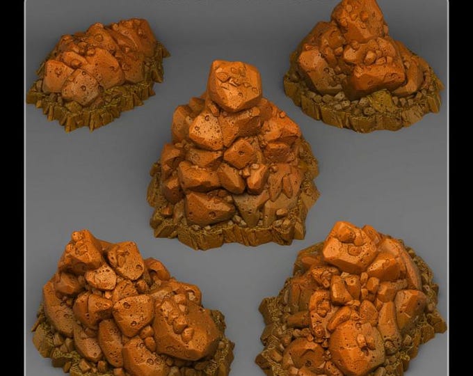 Natural Pile of Rocks Wargaming Terrain Objectives | Fantastic Plants and Rocks | PathFinder | Mini | Dungeons and Dragons | Fantasy | RPG