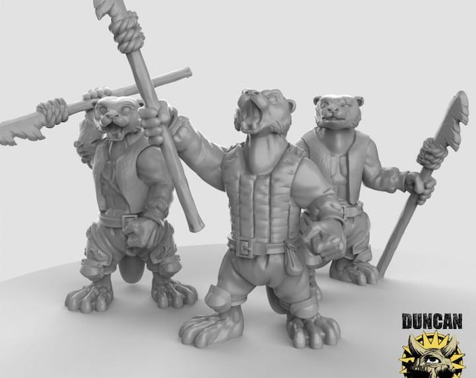 Otter Folk with Harpoons | Duncan Shadow | PathFinder | Mini | Tabletop Wargaming | Dungeons and Dragons | Resin | Fantasy | RPG