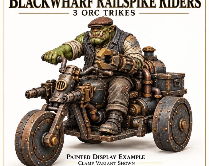 Blackwharf Railspike Riders | Choose 1 of 3 Orc Trikes or Full Unit | 32mm Industrial Resin Miniatures | HGM Original