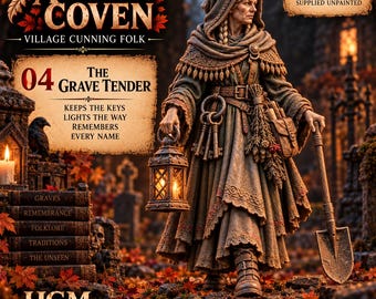 The Grave Tender Witch Miniature | Autumn Coven | 32mm Resin Folk Horror NPC | HGM Exclusive