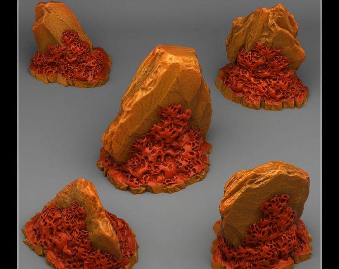 Hell Coral Rocks - Wargaming Terrain Objectives | Fantastic Plants and Rocks | PathFinder | Mini | Dungeons and Dragons | Fantasy | RPG