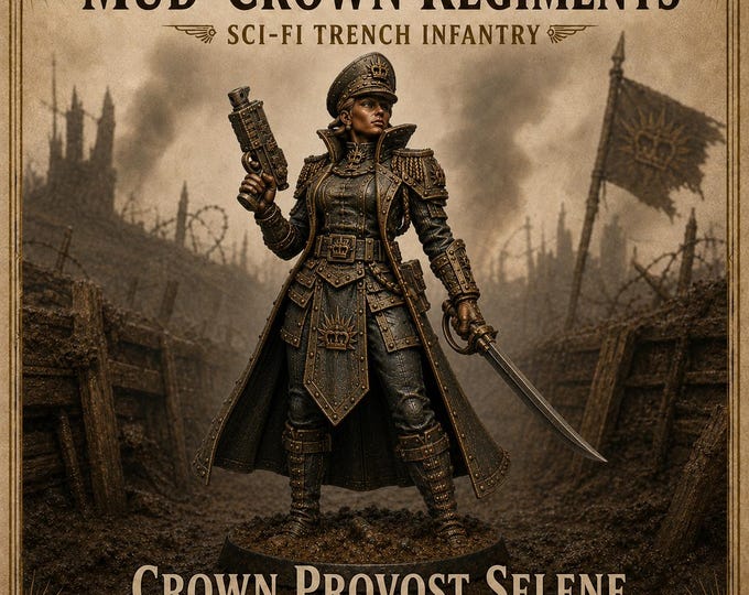 Crown Provost Selene – Mud-Crown Sci-Fi Trench Officer Resin Miniature – HGM Exclusive