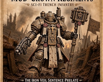 Iron Veil Sentence Prelate | Terminator-Scale Sci-Fi Trench Elite | 40mm Base Resin Miniature | Mud-Crown HGM Exclusive
