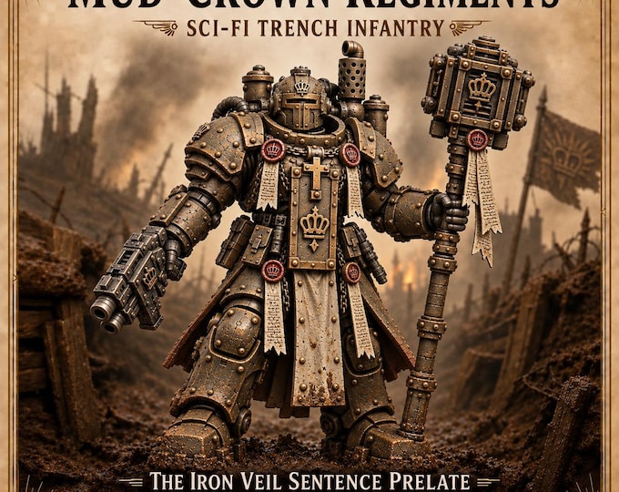 Iron Veil Sentence Prelate | Terminator-Scale Sci-Fi Trench Elite | 40mm Base Resin Miniature | Mud-Crown HGM Exclusive