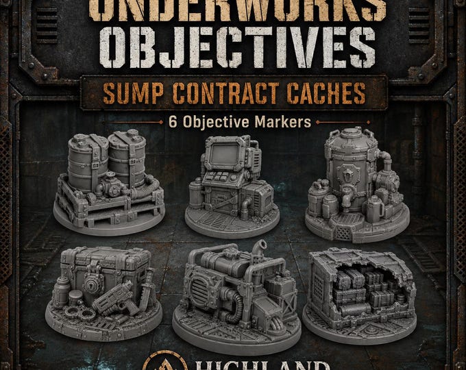 Underworks Sump Contract Caches | 6-Piece 40mm Resin Objective Marker Set | HGM Exclusive