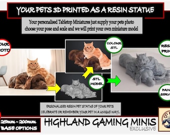 Personalised Pet Resin Statue 2D Photo to a 3D Miniature  - Exclusive Highland Gaming Minis - Statue