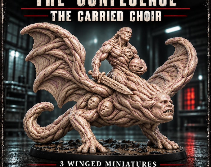 The Carried Choir | 3 Winged Flesh Horror Miniatures | The Confluence | Unpainted Resin Monsters