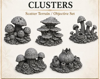 Alien Mushroom Clusters  - Highland Battlefield Works - 5 Piece Scatter Terrain Objective Marker Set 40mm 60mm 100mm Wargaming RPG Scenery