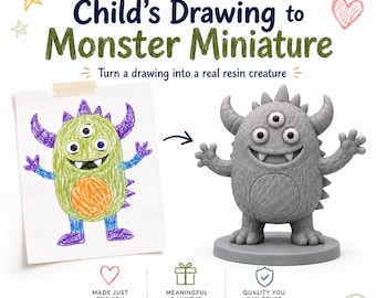 Child's Drawing to Monster Miniature | Custom 3D Printed Resin Creature Gift | Personalised Kids Drawing Keepsake