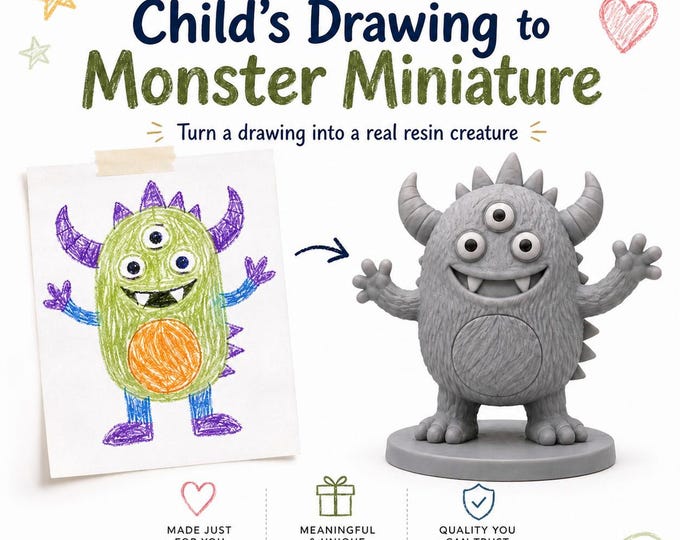 Child's Drawing to Monster Miniature | Custom 3D Printed Resin Creature Gift | Personalised Kids Drawing Keepsake
