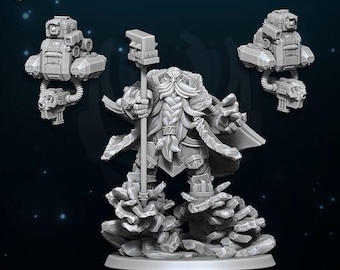 Space Dwarfs Avalanche Lord with Drones - WildMesh - Sci-Fi Grimdark Character Miniature