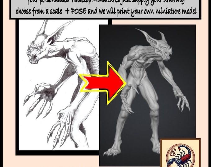 Personalised Tabletop Miniatures from a 2D drawing to a 3D Miniature  - Exclusive Highland Gaming Minis - Tabletop Wargaming for Grimdark