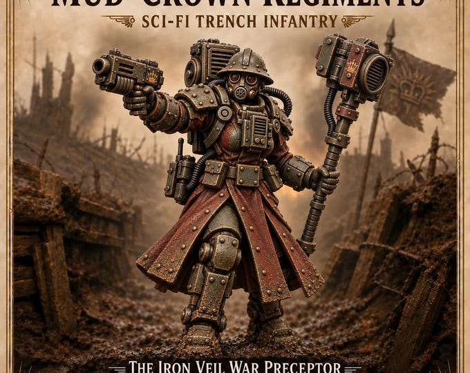 Iron Veil War Preceptor – Female Sci-Fi Zealot Character Miniature | 32mm Scale Resin Hero | Mud-Crown Regiments HGM Exclusive