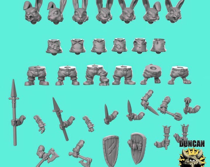 Rabbit Folk Multipart Kit | Duncan Shadow | PathFinder | Mini | Tabletop Wargaming | Dungeons and Dragons | Resin | Fantasy | RPG