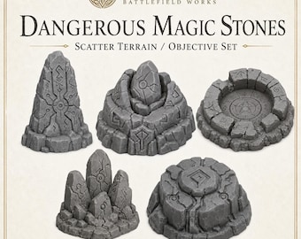 Dangerous Magic Stones - Highland Battlefield Works - 5 Piece Scatter Terrain Objective Marker Set 40mm 60mm 100mm Wargaming RPG Scenery
