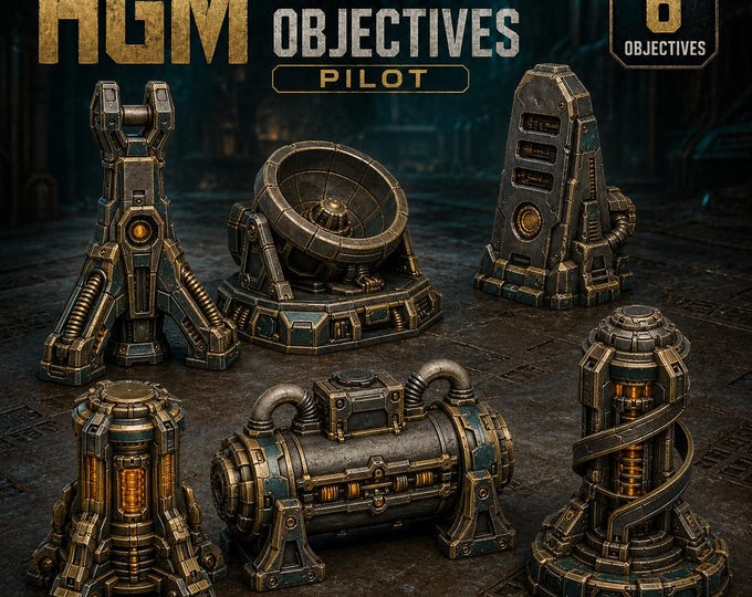 HGM Universal Objectives | 6-Piece Industrial Archaeotech Set | Sci-Fi Objective Markers
