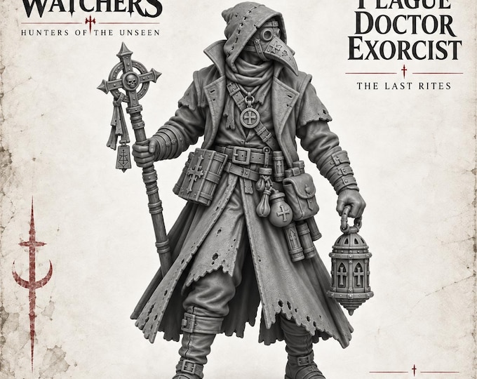 Night Watchers Plague Doctor Exorcist | Gothic Occult Hunter | 32mm Resin RPG Miniature | HGM Exclusive