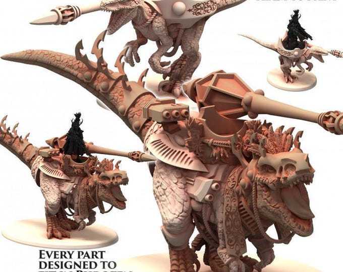 T-Rex and Raptor Mounts for Exiled Guardian Elder Space Elves Printerra Studios Tabletop Wargaming Miniature for Grimdark | OPR | Sci-fi