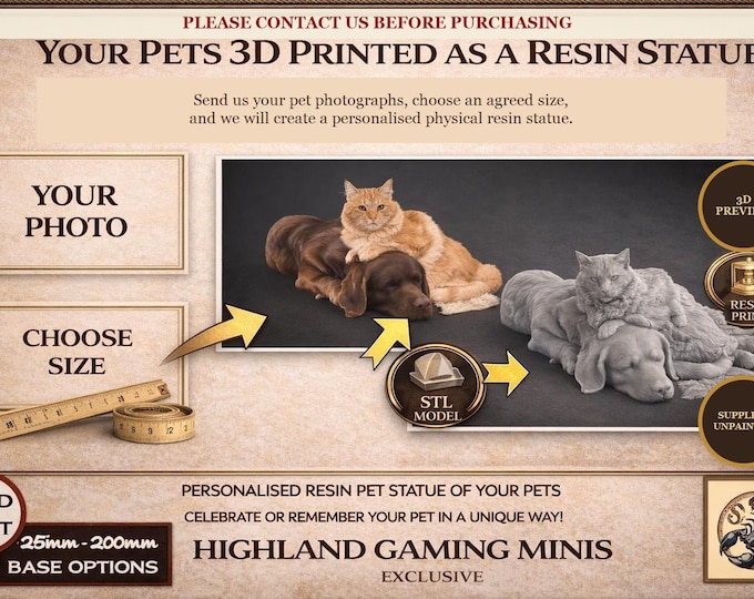 Personalised Pet Resin Statue 2D Photo to a 3D Miniature  - Exclusive Highland Gaming Minis - Statue