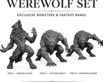 Skin Wolves | Set of 3 Werewolf Monsters | HGM Exclusive Resin Miniatures