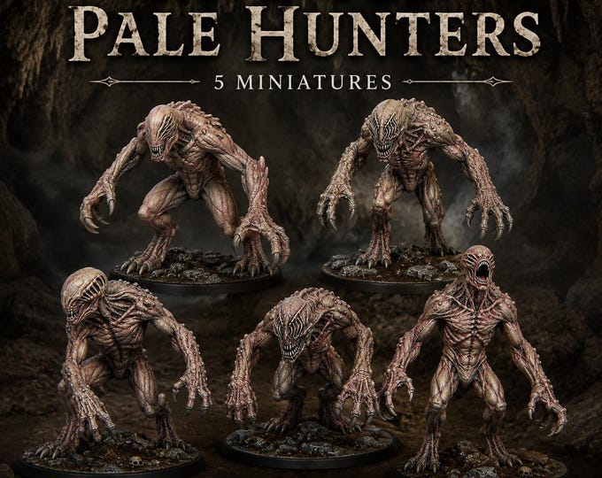 Cave-Fed Pale Hunters - HGM Exclusive Resin Fantasy Horror Monster Miniatures - 5 Pieces