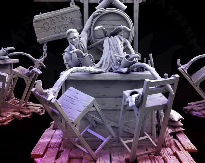 Bartender Half Elf - Fantasy Miniature - Mini Monster Mayhem Fantasy Resin Miniature