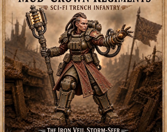 Iron Veil Storm-Seer – Female Sci-Fi Conduit Mystic Miniature | 32mm Scale Resin Character | Mud-Crown Regiments HGM Exclusive