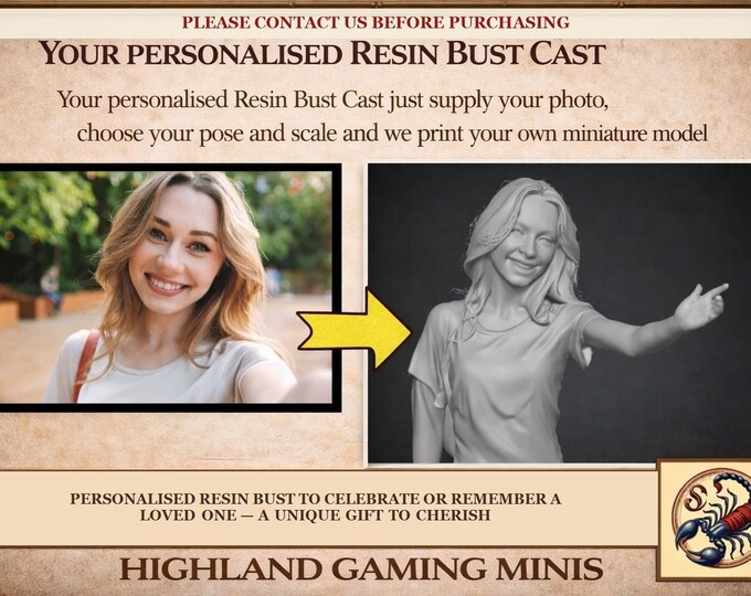 Personalised Gift Resin 3D Portrait - Resin Miniature - Exclusive Highland Gaming Minis - Statue