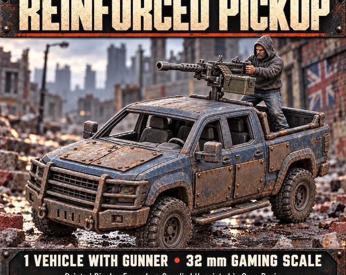 Earthline Reinforced Pickup | Armoured Civilian Truck with Gunner | 32mm Sci-Fi Resin Model