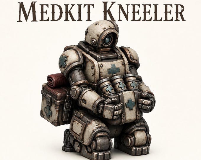 The Medikit Kneeler Grimdark Hive NPC Miniature | Sci Fi Civilian Medic | Unpainted Resin RPG Figure