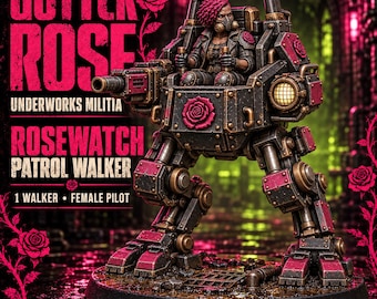 Gutter Rose Rosewatch Patrol Walker | 75mm Sci-Fi Resin Mech with Female Pilot | 60mm Base Option | HGM
